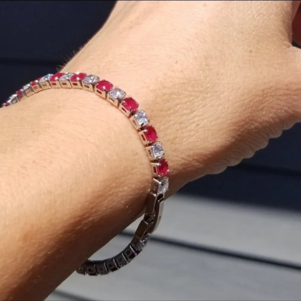 CREATED RUBY AND WHITE SAPPHIRE TENNIS BRACELET